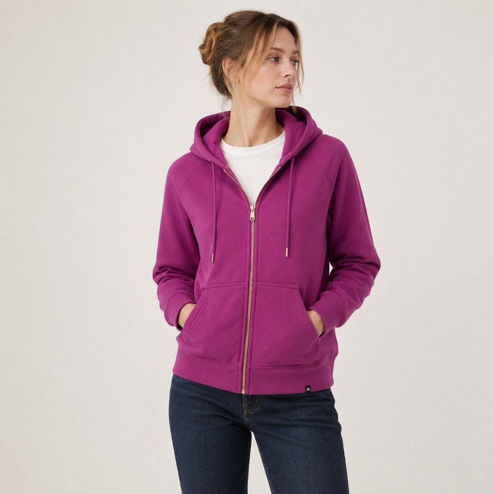 NEW American Giant Full Zip Hoodie Women XS Purple Pink Cotton Elbow Patches USA
